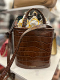 Pre Loved Aspinal of London Embossed Brown Leather Bucket Bag (as new)