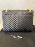 Pre Loved Saint Laurent Large College Chevron Bag in Black Leather - Excellent
