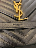 Pre Loved Saint Laurent Large College Chevron Bag in Black Leather - Excellent