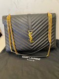 Pre Loved Saint Laurent Large College Chevron Bag in Black Leather - Excellent