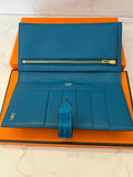 Pre Loved Hermes Bearn Wallet in Exotic Leather in Soufflé Blue (pristine unused)