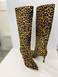 Pre Loved Gianvito Rossi Hunter Pony Leopard Print Knee High Boots UK 3 (new)
