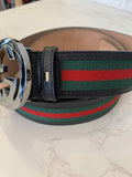 Pre Loved Gucci Black Leather with Red & Green Webstripe Belt Size 100cm
