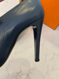 Pre Loved Hermes Military Blue Leather Gloria Peep Toe Pumps UK 3.5 (excellent)