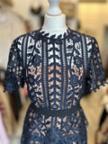 Pre Loved Self Portrait Navy Lace Mini Dress Nude Underlay UK 10