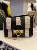 Pre Loved Mulberry Mini Kelley Shoulder Bag with Black & White Ayers Stripes
