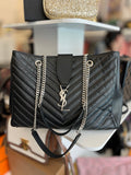 Pre Loved Yves Saint Laurent Cassandra Black Leather Chevron Studded Bag