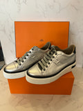 Pre Loved Hermes Polo Trainers in Silver uk3