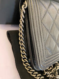 Pre Loved Chanel Boy Wallet on Chain Black Caviar Leather 2022. (Excellent)
