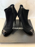 Pre Loved Chanel Black Quilted Suede Ankle Boots Size Uk 6