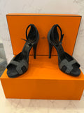 Pre Loved Hermes Premiere Sandals in Navy Glitter & Suede size 5.5 (new)