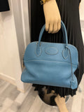 Pre Loved Hermes Bolide in Blue Jean Leather with Palladium Hardware