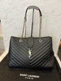 Pre Loved Yves Saint Laurent Cassandra Black Leather Chevron Studded Bag