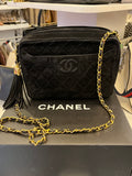 Chanel Vintage Quilted Suede Crossbody Bag in Black