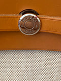 Pre Loved Hermes Toile Interchangeable Her Bag Satchel in Beige Canvas and Tan Leather (pristine - as new ) .