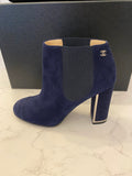 Pre Loved Chanel Navy Blue Suede Ankle Boots UK4