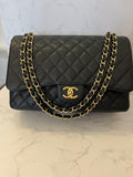 Pre Loved Chanel Classic Maxi Double Flap Bag in Black Caviar Leather