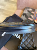 Pre Loved Chanel Black Quilted Goatskin Slide Mule with Chain CC Logo - UK 6.5 (fit uk5.5)