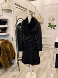 Pre Loved Burberry Black Leather Coat with Fur Trims Size 44 ( Fits Uk10 ) (excellent) .