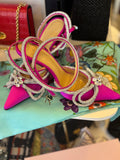 Pre Loved Mach and Mach fuschia satin heels with silver embellishment size UK 5 (New)