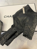 Pre Loved Chanel leather gloves silver mesh leather