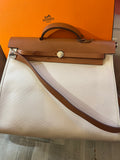 Hermes Herbag Satchel in Beige Canvas and Tan Leather 39
