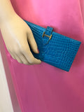 Pre Loved Hermes Bearn Wallet in Exotic Leather in Soufflé Blue (pristine unused)