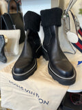 Louis Vuitton Beaubourg Black Leather Ankle Boots Knit Cuffs UK 6