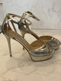 Pre Loved Jimmy Choo Silver Strappy Platform Heels UK 5