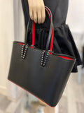 Pre Loved Christian Louboutin Cabata Black Tote Gunmetal Spikes