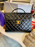 Pre Loved Chanel Vintage 1990's Quilted Patent Leather Briefcase - SALE