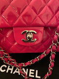 Pre Loved Chanel Classic Double Flap Bag in Cerise Pink Patent Leather