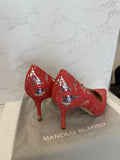 Pre Loved Manolo Blahnik Silver & Coral Lace Heels UK 4