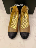 Pre Loved Chanel Black & Gold Mary Jane Heels UK 6 (new)