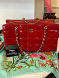Pre Loved Chanel burgundy chocolate bar quilted patent leather