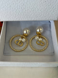 Pre Loved Dior Gold Plated Tribales Earrings feature CD letter charms, white pearl drop (excellent)