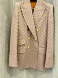 Gucci GG Jacquard Double Breasted Blazer in Pink and Grey Monogram IT 38 (UK 8)