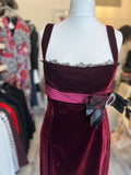Pre Loved Dolce & Gabbana Burgundy Velvet Dress Crystal Detail size 46 UK 14