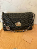 Pre Loved Miu Miu Black Matalasse Leather Crystal Cloque Flap Shoulder Bag