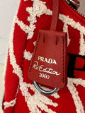 Pre Loved Prada Re-Edition 2000 Embroidered Drill Mini Bag in Red and Cream