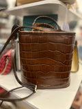 Pre Loved Aspinal of London Embossed Brown Leather Bucket Bag (as new)