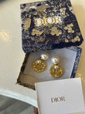 Pre Loved Dior Gold Plated Tribales Earrings feature CD letter charms, white pearl drop crystal detail (excellent)