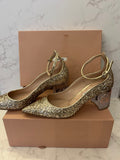 Pre Loved Miu Miu Gold Glitter Pumps with Clear Crystal Block Heel UK 5 New