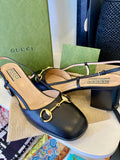 Pre Loved Gucci Horsebit Leather Slingback Pumps in Black UK5 (excellent)
