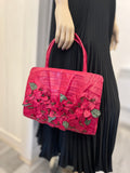 Pre Loved Nancy Gonzalez Flower Appliqué Bag in Cerise Pink Exotic Leather (Excellent)