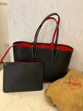Pre Loved Christian Louboutin Cabata Black Tote Gunmetal Spikes