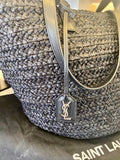 Pre Loved Saint Laurent Black Panier medium rafia tote (excellent)