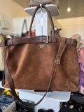 Prada Medium Buckle Brown Suede Tote