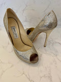 Pre Loved Jimmy Choo Luna Peeptoe Pump in Champagne Glitter UK 6