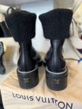 Louis Vuitton Beaubourg Black Leather Ankle Boots Knit Cuffs UK 6
